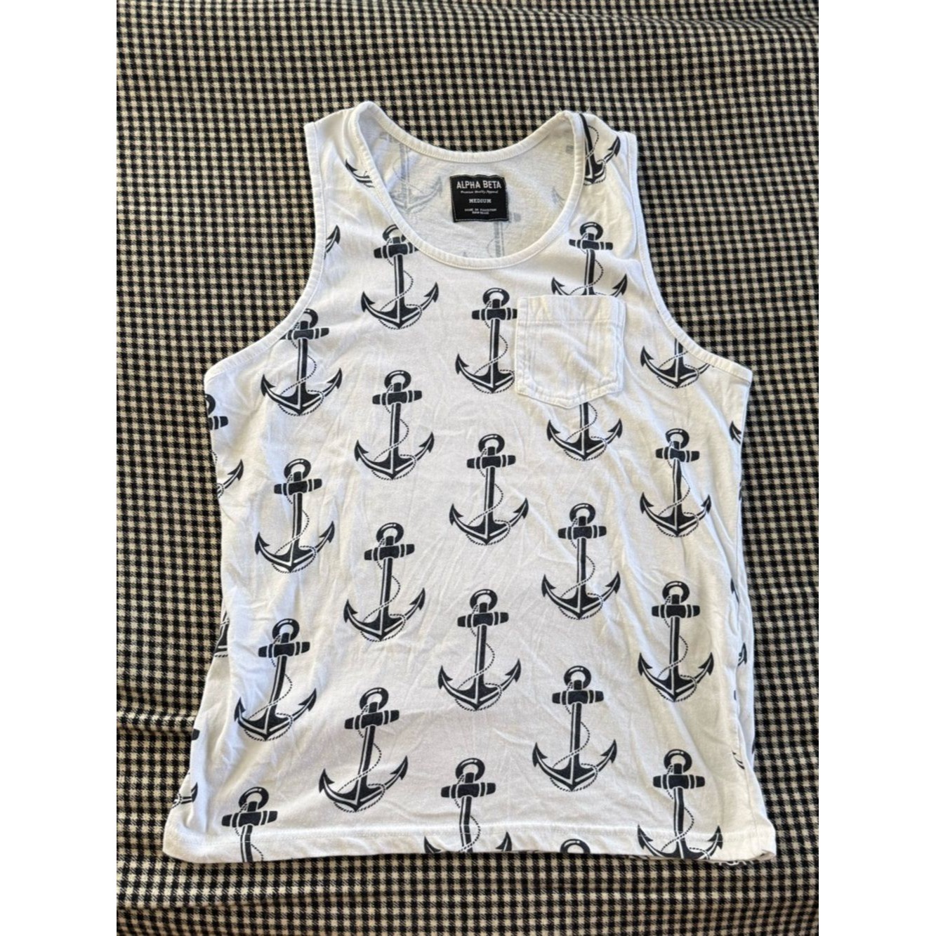 Alpha Beta White Anchor Print Tank Top Size Medium
